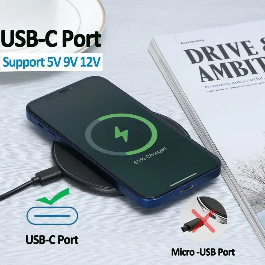 Cargador Inalámbrico Rápido Inducción para iPhone X/XR/XS Max/Mini / 12/13/15/16 Pro / Samsung S8-S10/S21/S22/Note (2025)