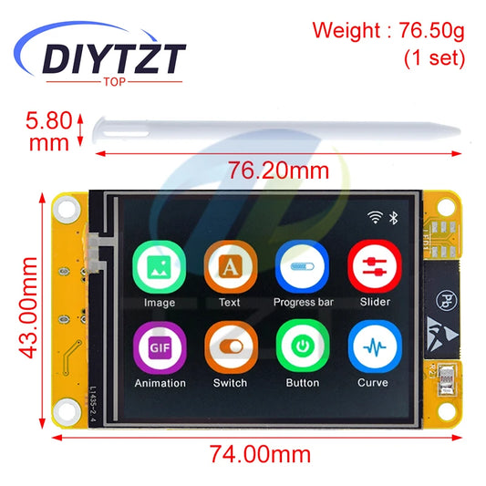 Placa Desarrollo DIYTZT ESP32 LVGL (WROOM) con Pantalla Táctil LCD TFT 2.4" (240x320) WiFi y Bluetooth