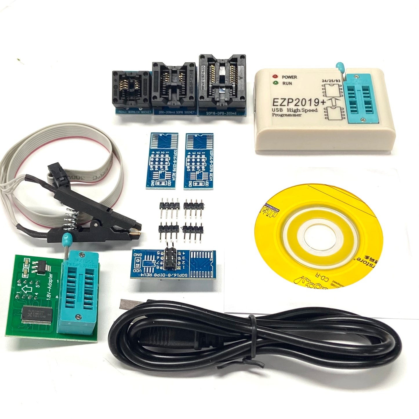Kit Programador USB SPI Alta Velocidad EZP2019 + 5 Sockets Full Set para EEPROM 24/25/93, Flash 25 BIOS Chip