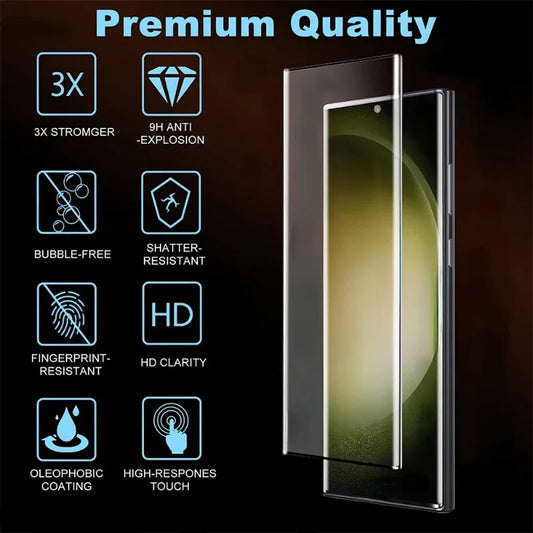 Protector Pantalla Cristal Templado Curvo 3D Anti-Huellas para Samsung Galaxy S8/S9 / S21-S24 Ultra / Note 10/20 (Pack 3 Unidades)