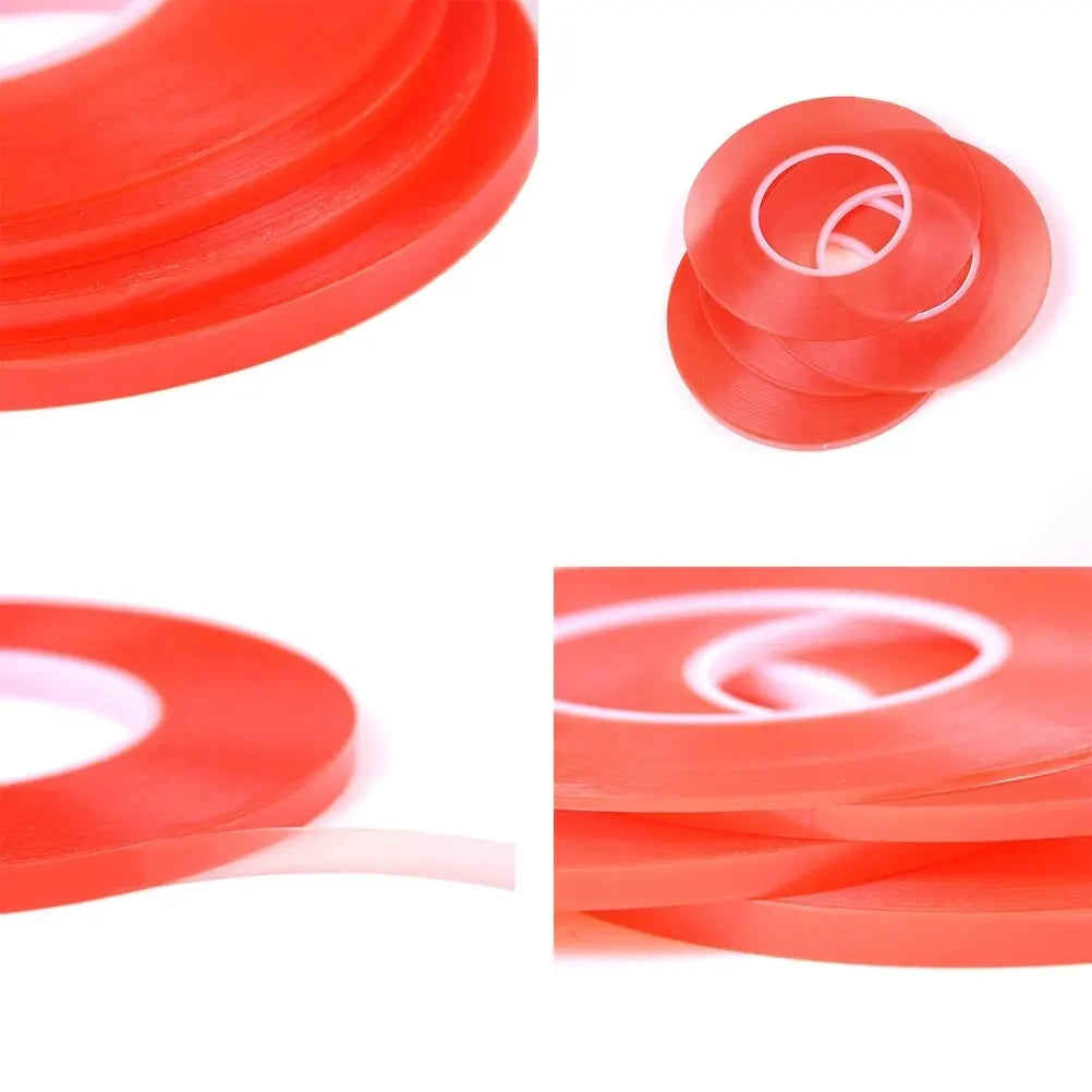 Cinta Adhesiva Doble Cara Transparente PET Película Roja Fuerte (0.2mm, Ancho 1/2/3/5/10mm, Largo 50m) Sin Rastro para Pantalla LCD/Tablet