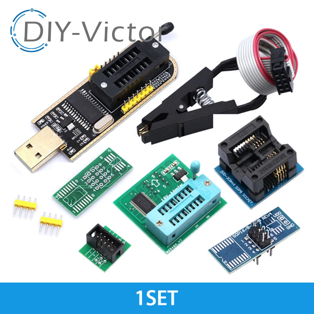 Kit Programador USB CH341A 24/25 Series EEPROM Flash BIOS + Clip Test SOIC8/SOP8 (DIY Kit i21)