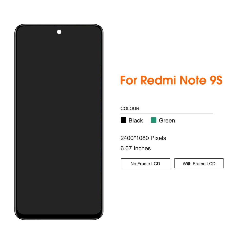 Screen for Xiaomi Redmi Note 9S Lcd Display Digital Touch Screen for Redmi Note 9pro M2003J6B2G M2003J6A1G Display Replacement