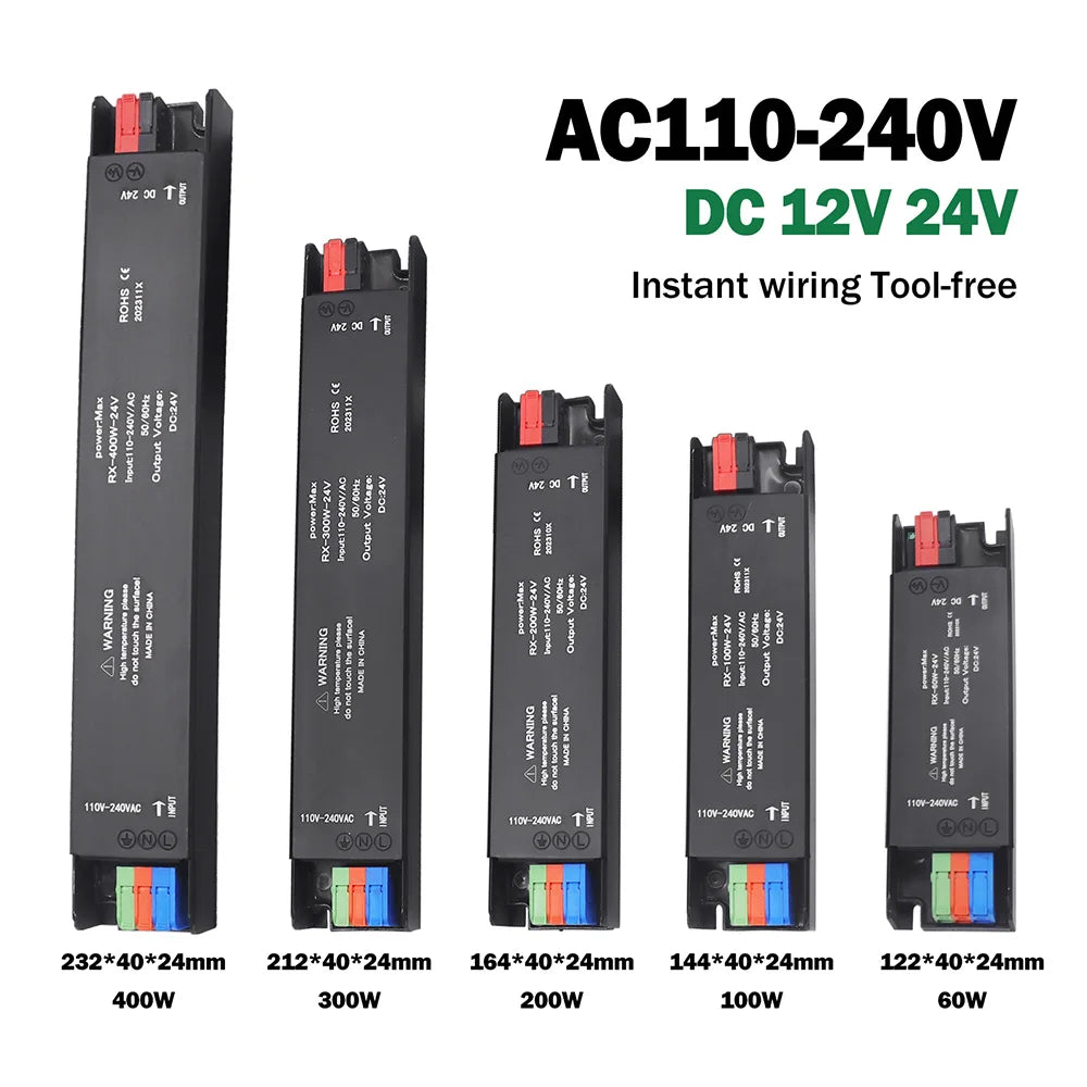 Transformador Fuente Alimentación Ultra Delgado 110V/220V a 12V/24V (60W-400W) Driver LED/CCTV