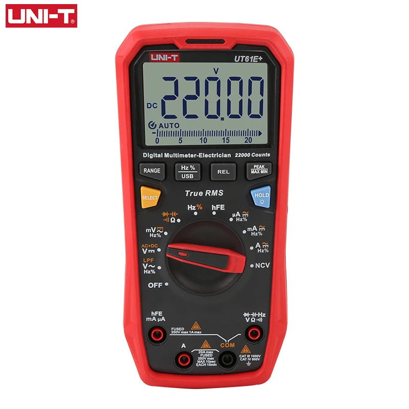 Multímetro Digital Profesional UNI-T UT61E/UT61D/UT61B - Test Capacitancia DC/AC 1000V (60mF/220mF), True RMS, Auto Rango