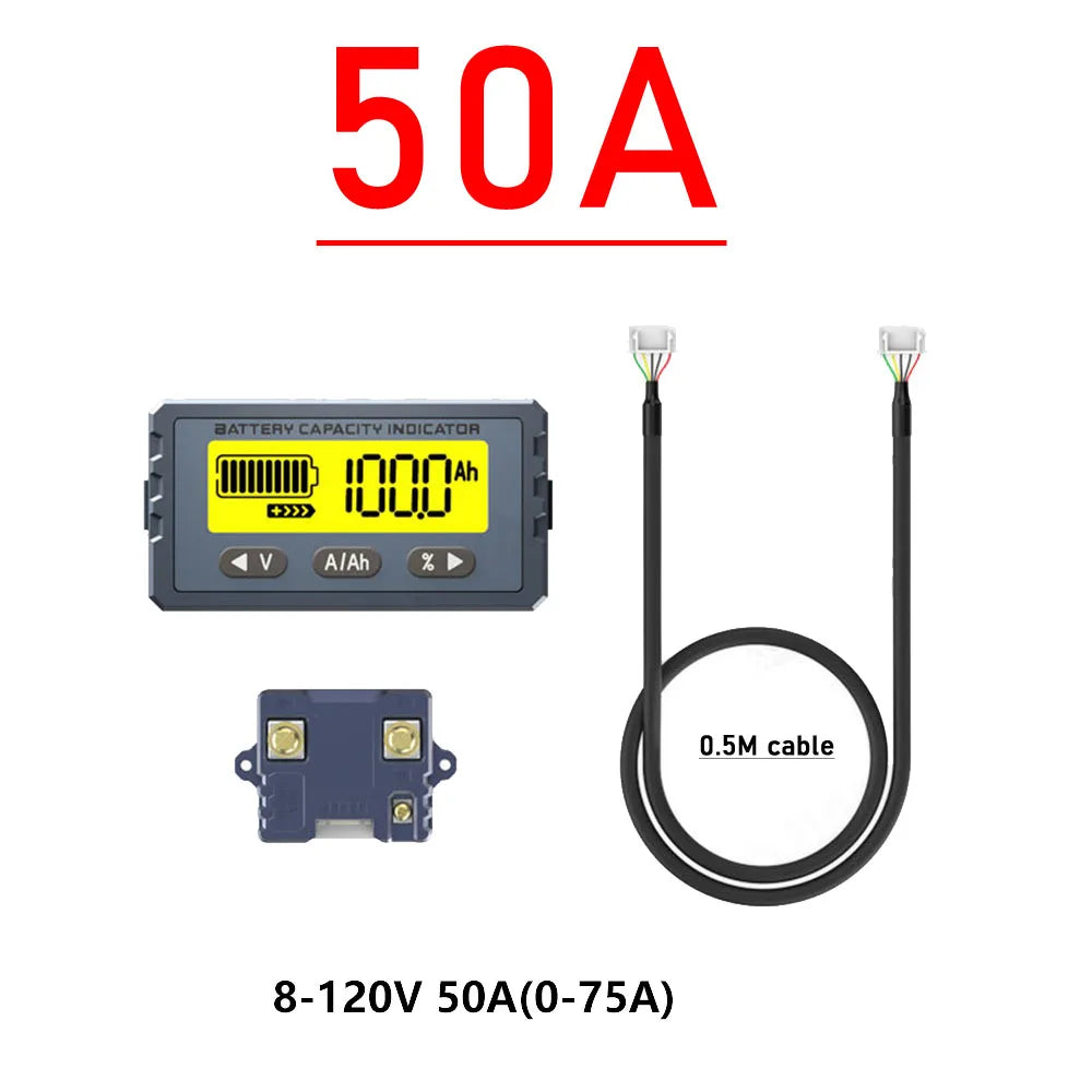 Monitor Batería (Coulombímetro) 50A/100A - Tester Capacidad (Plomo-Ácido/LiFePO4/Li-ion) 12V-60V
