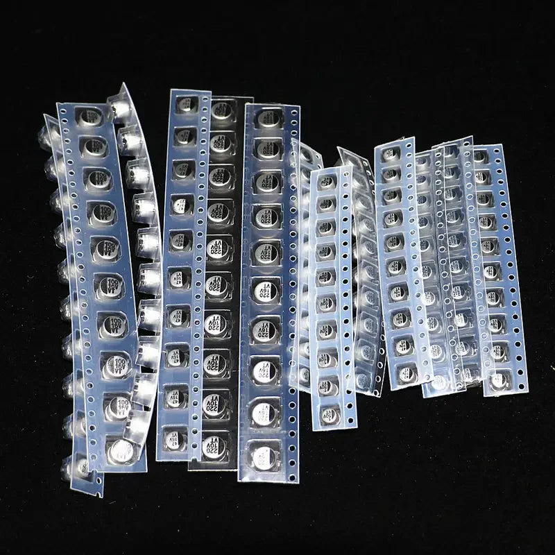 Kit Surtido Capacitor Electrolítico Aluminio SMD (1uF-220uF, 10V-50V, 13 Valores x 10 Unidades) - Pack 130 Piezas