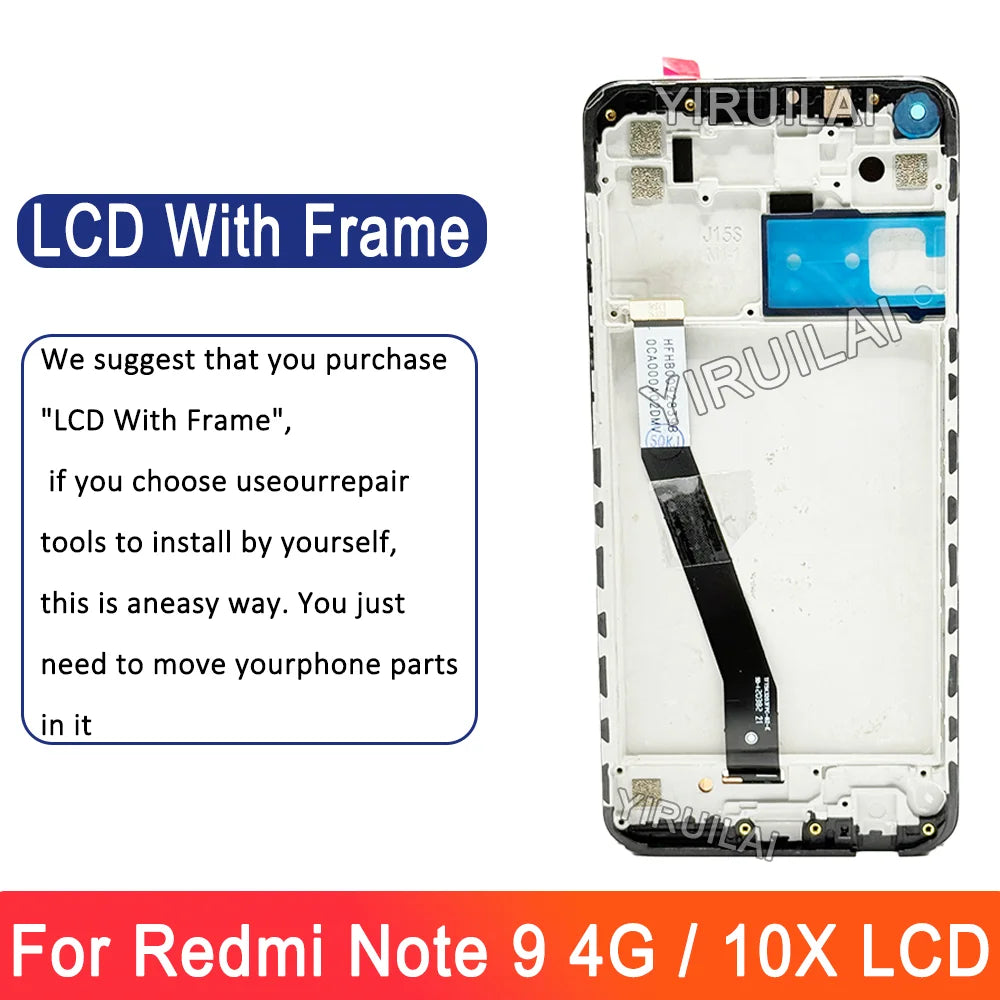 AMOLED Lcd For Xiaomi Redmi Note 9 Display Screen Replacement For Redmi 10X 4G Display M2003J15SG M2003J15SC Screen With Frame