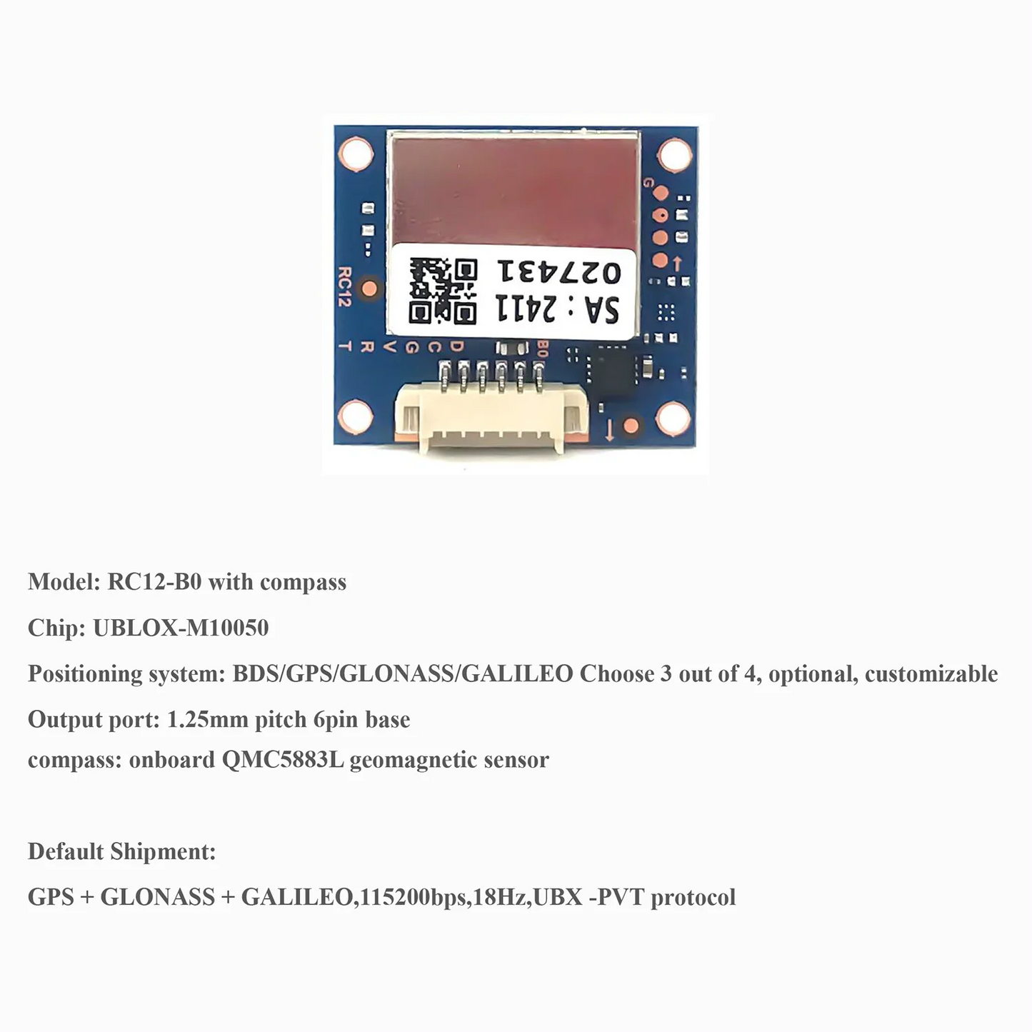 Módulo GNSS UAV UBLOX M10 (GPS/BDS/GLONASS/GALILEO, 18Hz) con Compás Multi-Sistema para Drones