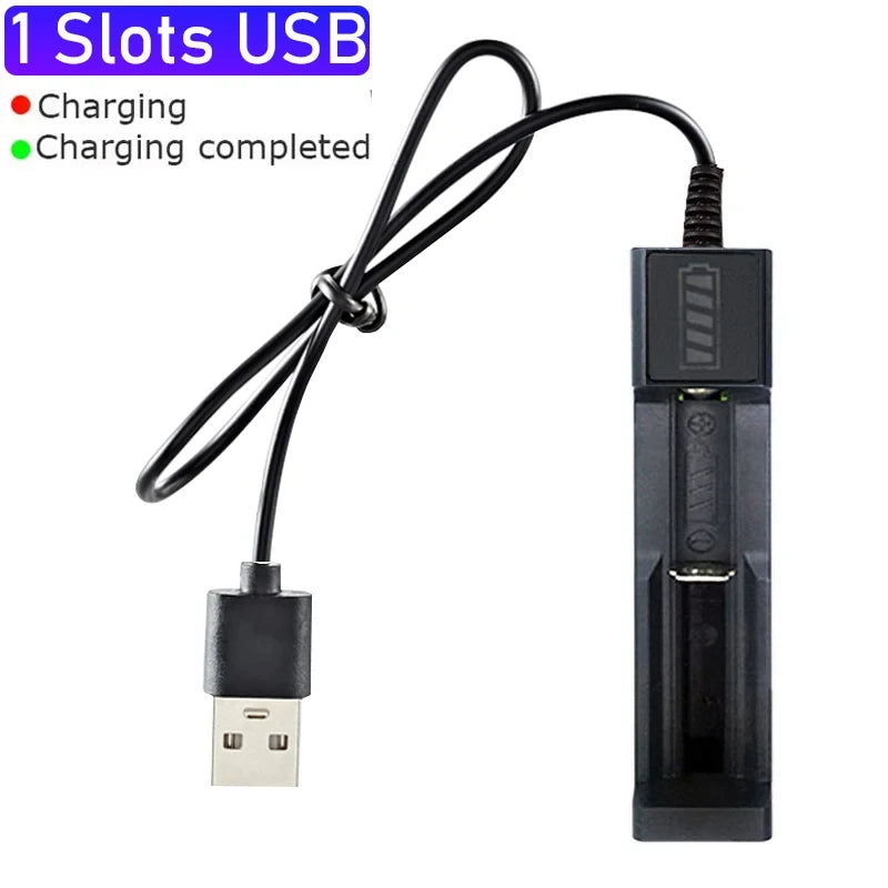 Cargador USB Baterías Litio Recargables 18650 (1/2/4 Ranuras, 3.7V) para 16340/14500/18650