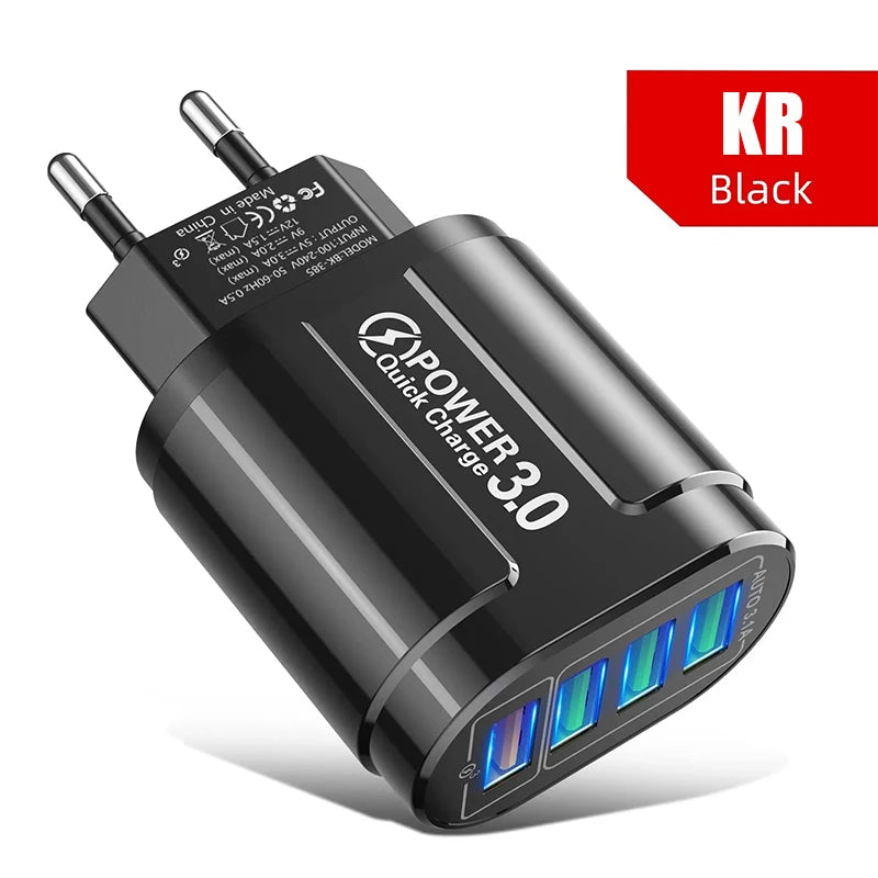 Cargador Rápido Viaje Portátil QC3.0 4 Puertos USB 48W (Enchufe EU) para Android/iPhone/Xiaomi