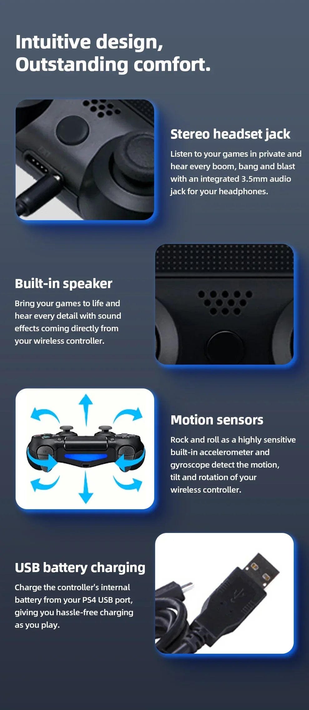 Mando Joystick Inalámbrico Bluetooth para PS4 Slim/Pro/PC/iOS/Android (Doble Vibración)