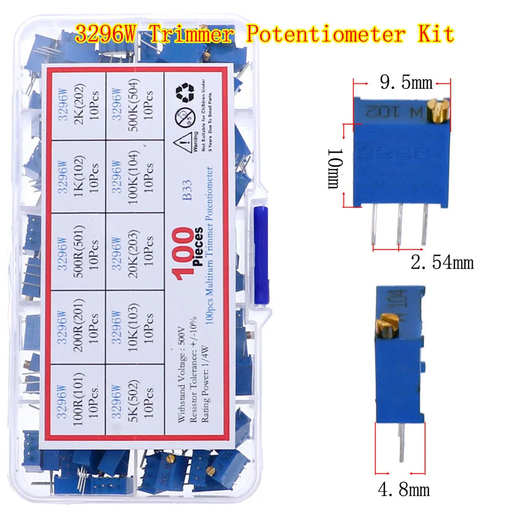 3296W 3296X RM063 RM065 3362P 3386P 3266W 3006P Trimmer Potentiometer Kit 100ohm-1M Variable Resistor Mixed set Box