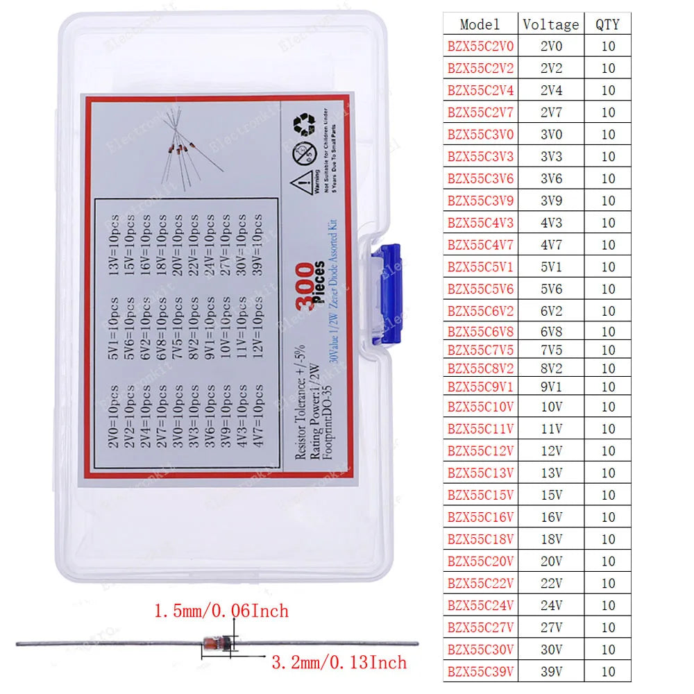 Kit Surtido Diodos (Rectificador/Zener/Schottky Rápido/Switching) DIP/SMD (1N4148, 1N4007, 1N5819, FR107, etc.)