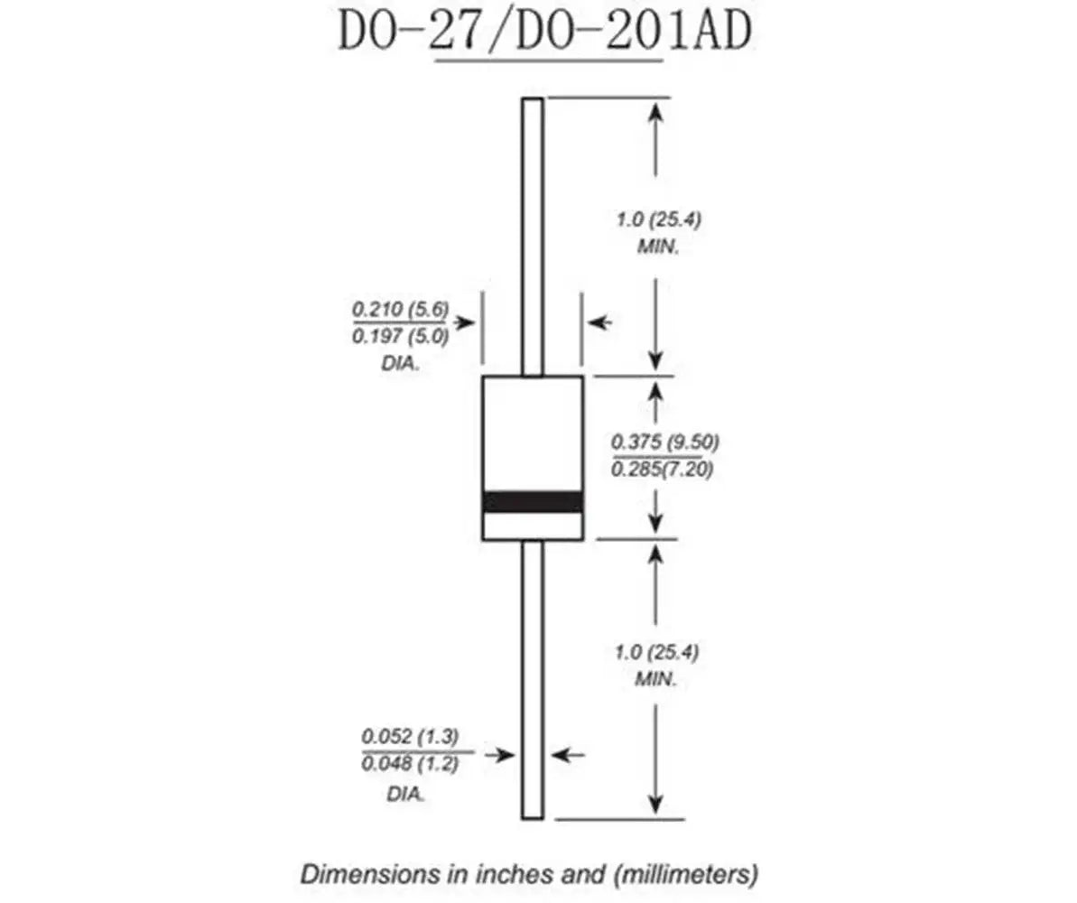 Diodo Schottky THT 1N5822 (IN5822) 3A 40V DO-27 / DO-201AD - Lote 10 Piezas