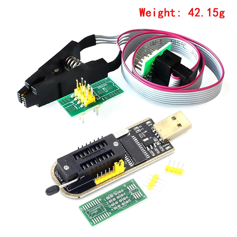 Kit Programador USB XTW100 (CH341) 24/25 Series EEPROM Flash BIOS + Clip Test SOIC8/SOP8