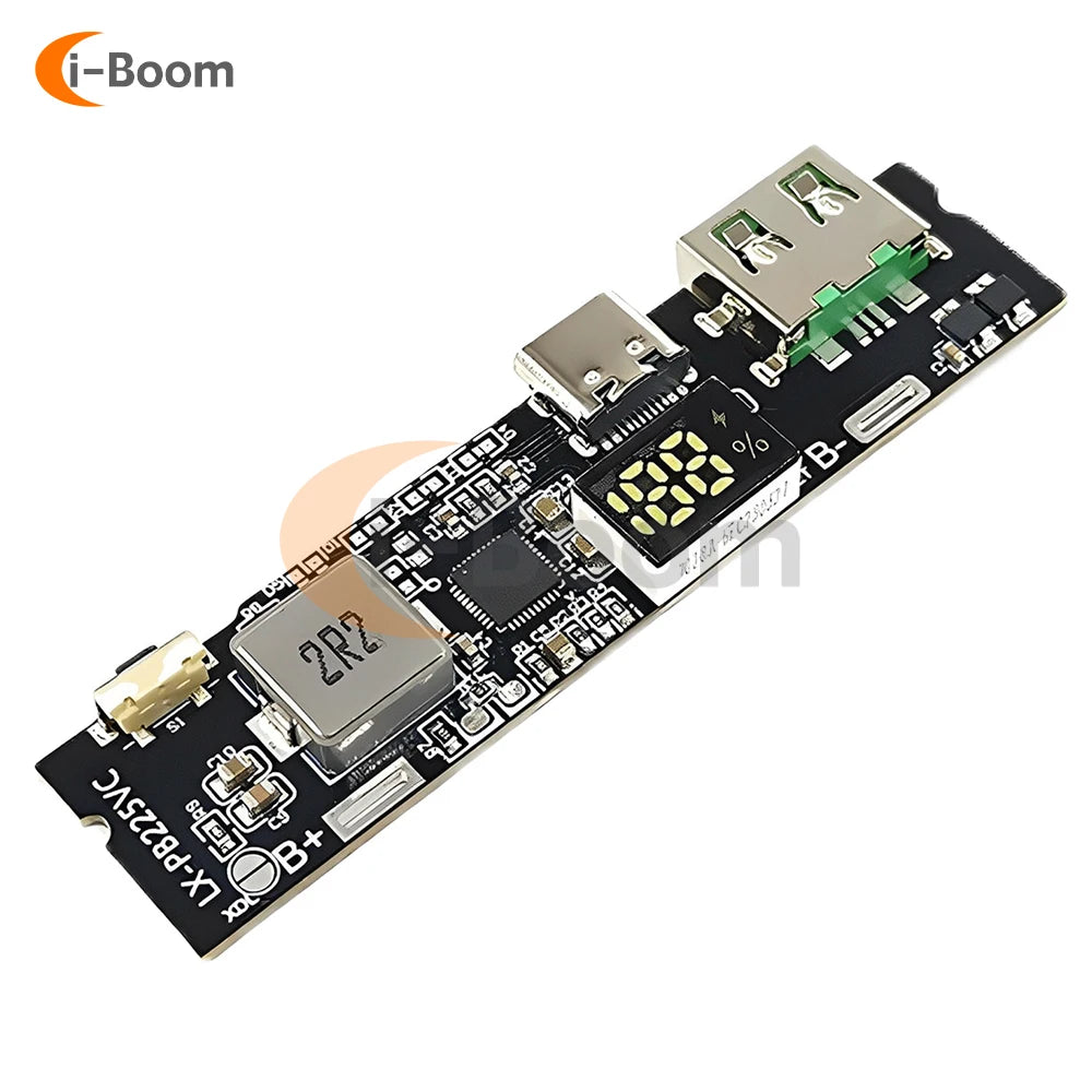 Módulo Power Bank Carga Rápida Bidireccional 22.5W DIY con Display Digital (USB/Tipo-C, Soporta VOOC)