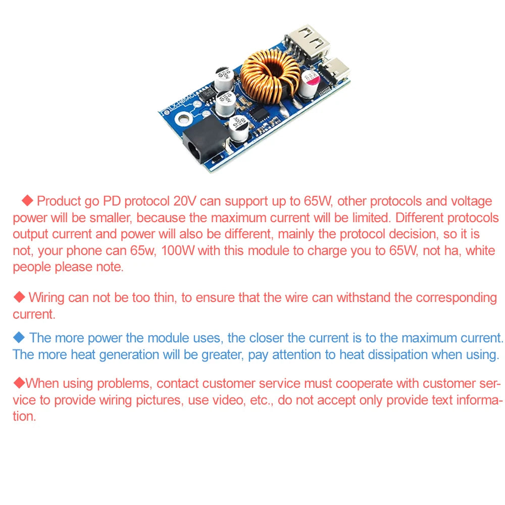 Módulo Adaptador Carga Rápida Doble USB (USB-A QC3.0 + USB-C PD) 65W DC 12V-96V Step-Down Apple/Huawei SCP/FCP