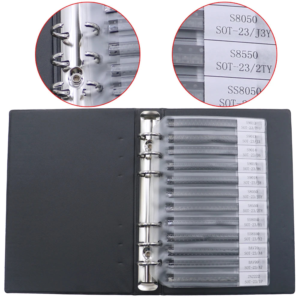 Kit Surtido Transistores/Componentes SMD (36 Valores Comunes) Libro Muestras (Total 900 Piezas)
