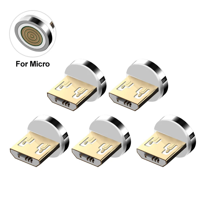 Puntas/Cabezales Conector Adaptador Carga Magnética para Cable USB (Tipo C/Micro USB/iPhone) Carga Rápida 3A (5 Unidades, Sin Cable)