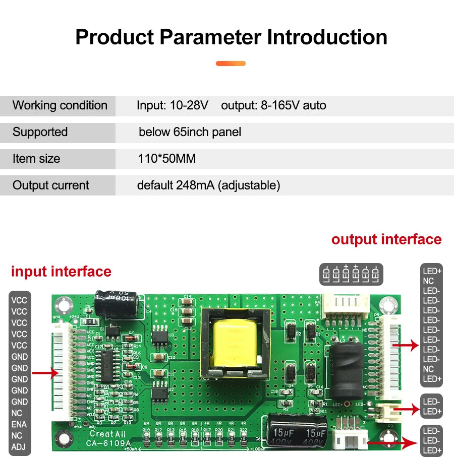 Placa Driver Backlight LED TV LCD 10-65" CA-6109 / CA-6109A Boost Corriente Constante Full-Bridge Alto Voltaje