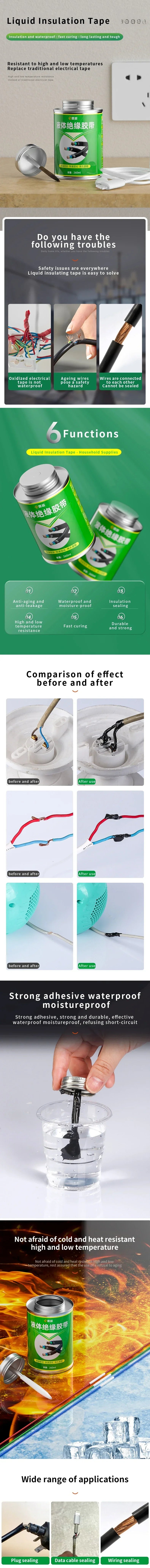 Cinta Aislante Líquida Impermeable Goma para Recubrimiento/Reparación Cable Eléctrico (Sellador Fijación Línea)