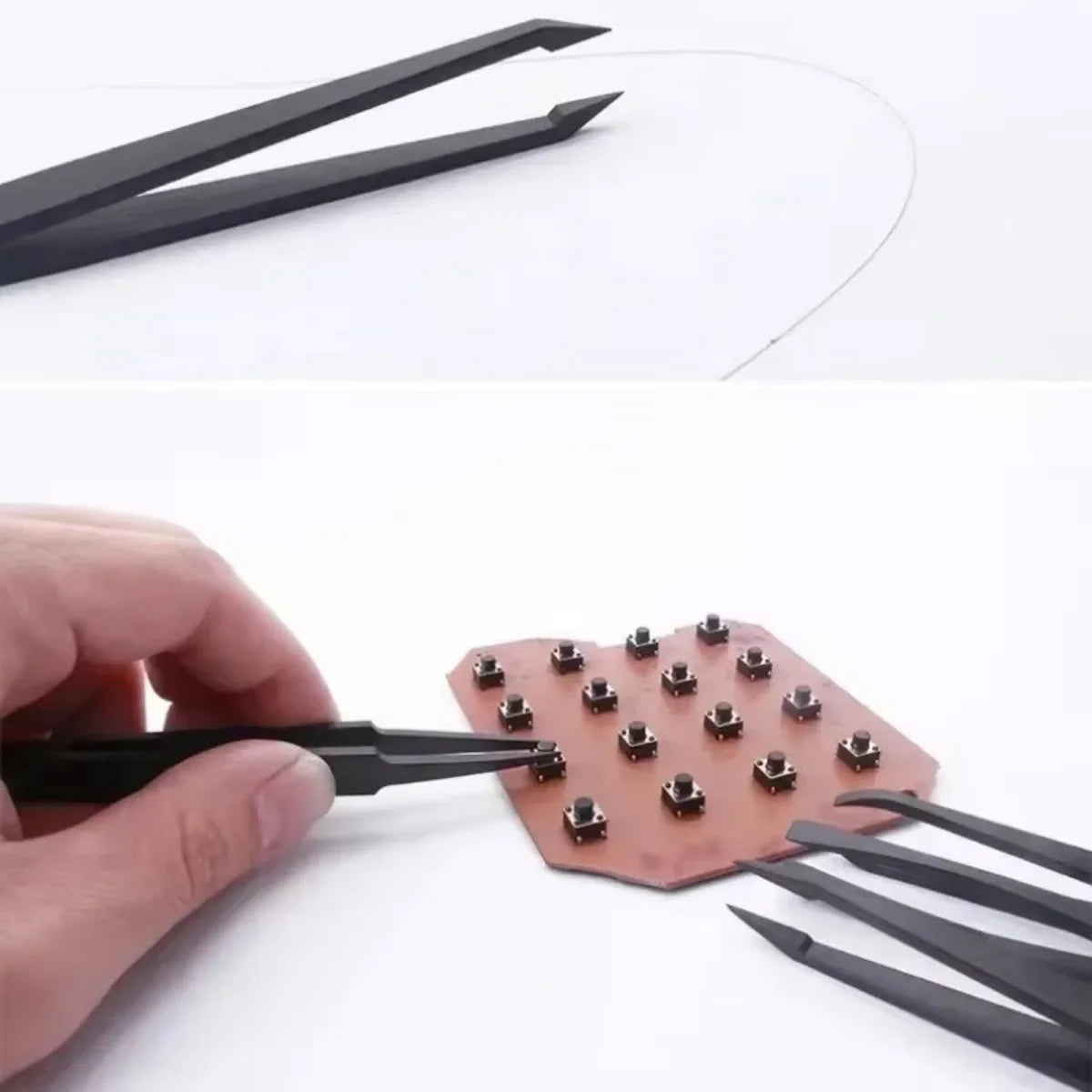 Pinzas Antiestáticas Fibra Carbono Herramienta Reparación Relojero (Plástico Negro)