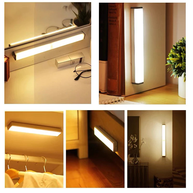 Luz Nocturna LED Inalámbrica con Sensor Movimiento (Recargable Tipo C) para Gabinete/Armario/Escalera/Cocina