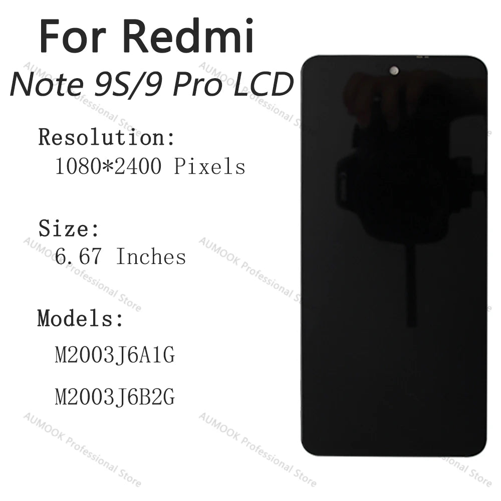 6.67" Tested For Xiaomi Redmi Note 9s LCD M2003J6A1G Display Touch Screen Digitizer For Redmi Note 9 Pro LCD Display M2003J6B2G
