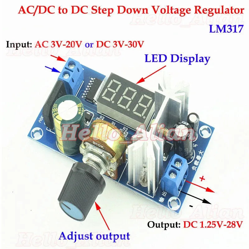 Módulo Regulador Voltaje Mini AC/DC a DC Buck Ajustable Step-Down 3.3V/5V/12V/24V con Display LED