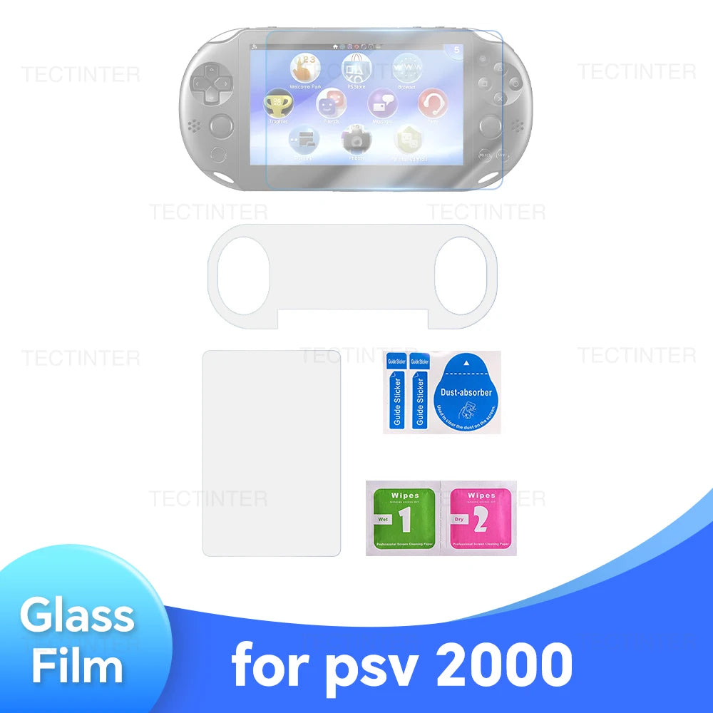 Protector Pantalla para Sony PS Vita PSV 1000 / 2000: Cristal Templado Frontal + Film Trasero Transparente HD Completo