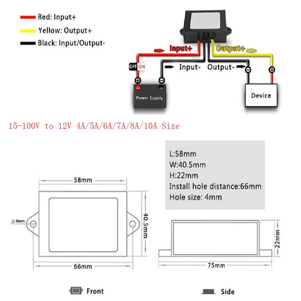 Convertidor Buck DC-DC 15V-100V a 12V (1A-10A) Step-Down Regulador Voltaje Transformador Auto