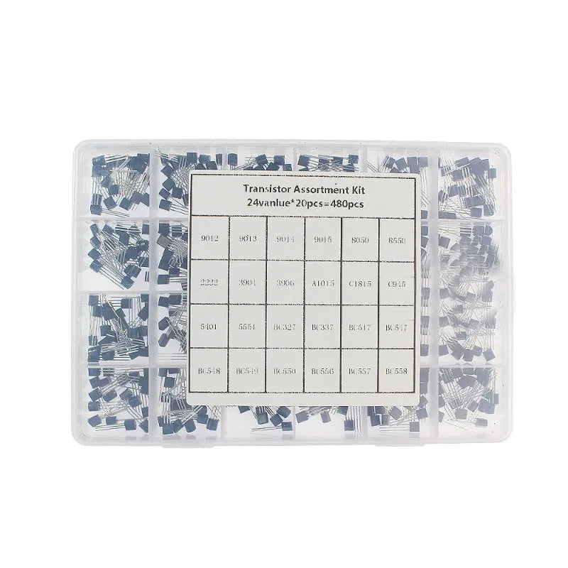Kit Surtido Transistores TO-92 en Caja (BC547/BC327/BC337/2N2222/3906/C945, PNP/NPN) Set Electrónico (200/480/840 Piezas)