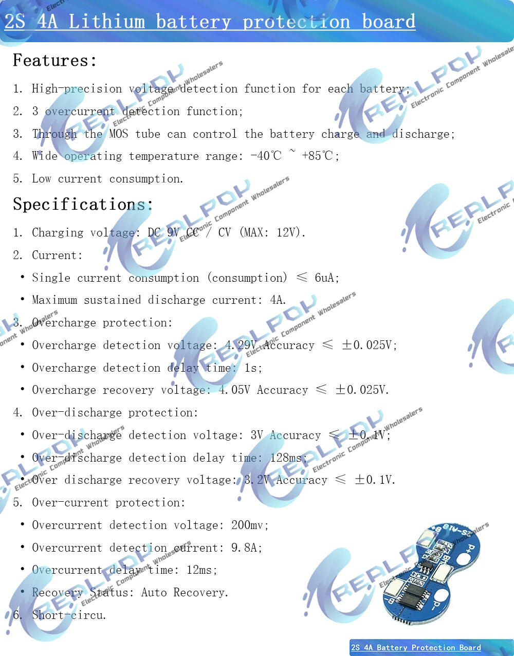 2S 2A 3A 4A 5A 8A 10A 13A 20A 7.4V 8.4V Li-ion 18650 Lithium battery protection board / BMS board Standard / Balance