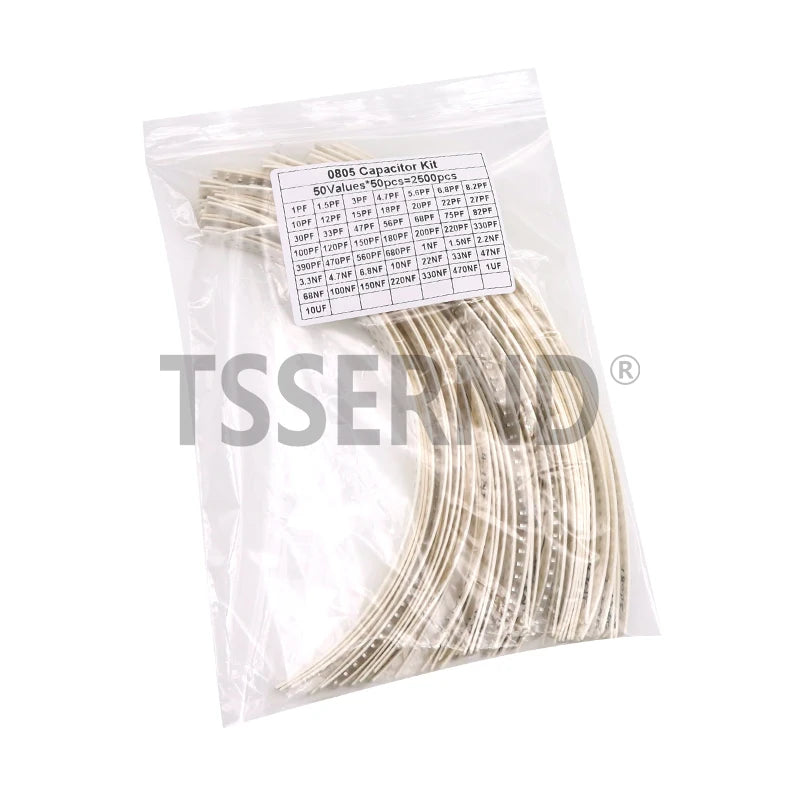 Kit Surtido Capacitor Cerámico SMD (1pF-10uF, 50 Valores, 0402/0603/0805) - Pack 2500 Piezas
