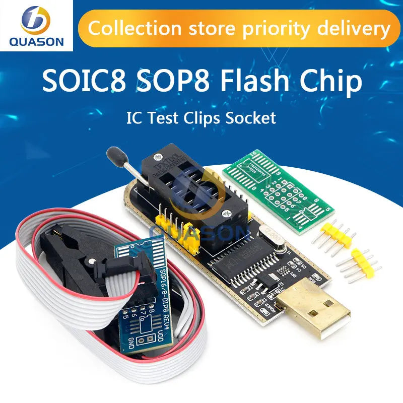 Kit Programador USB CH341 24/25 Series EEPROM Flash BIOS + Clip Test SOIC8/SOP8
