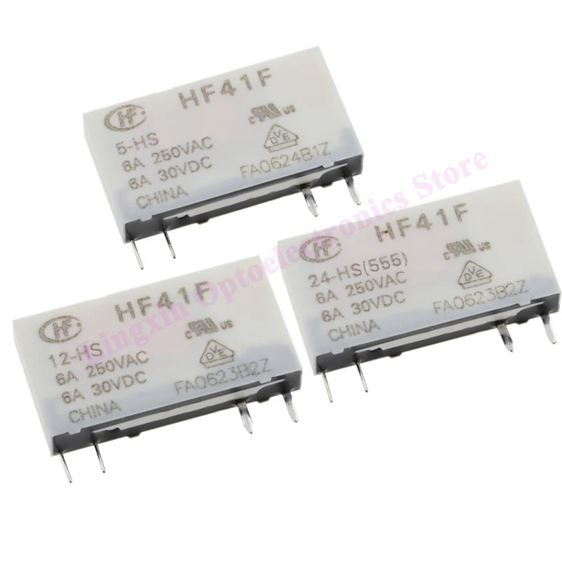 Relé Potencia HF41F-ZS/ZST/HS/HST 5-Pin 6A - Voltajes (5V/12V/24V DC) - Lote 5 Piezas