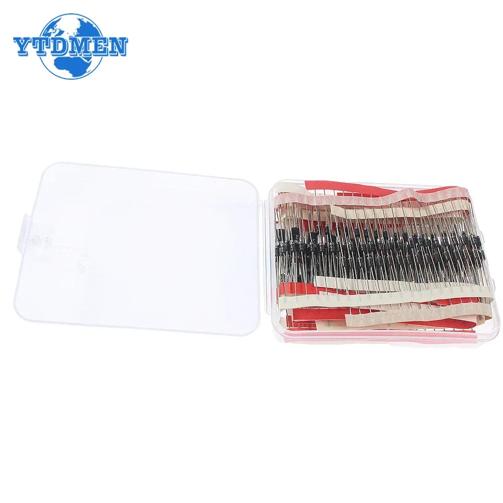Kit Surtido Diodos THT (Rectificador/Schottky) - 14 Valores (1N4148, 1N400x, 1N5xxx, FRxxx) (Total 350 Piezas)
