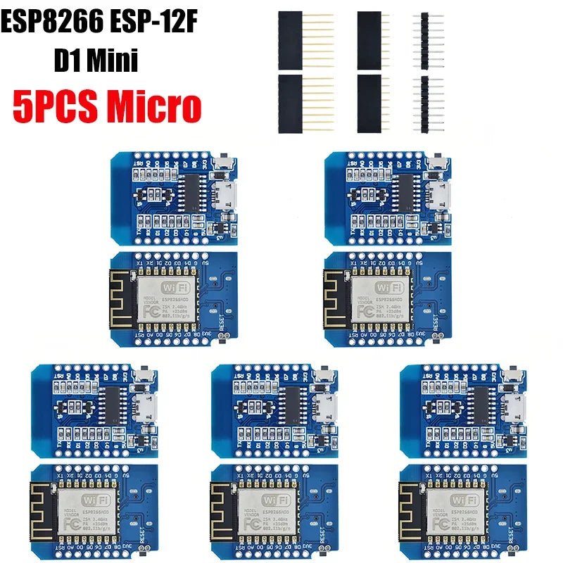 Lote 1-10 Pcs Módulo Wemos D1 Mini WiFi ESP8266 (ESP-12F) CH340G V2 USB-C/Micro Placa Desarrollo 3.3V + Pines Arduino