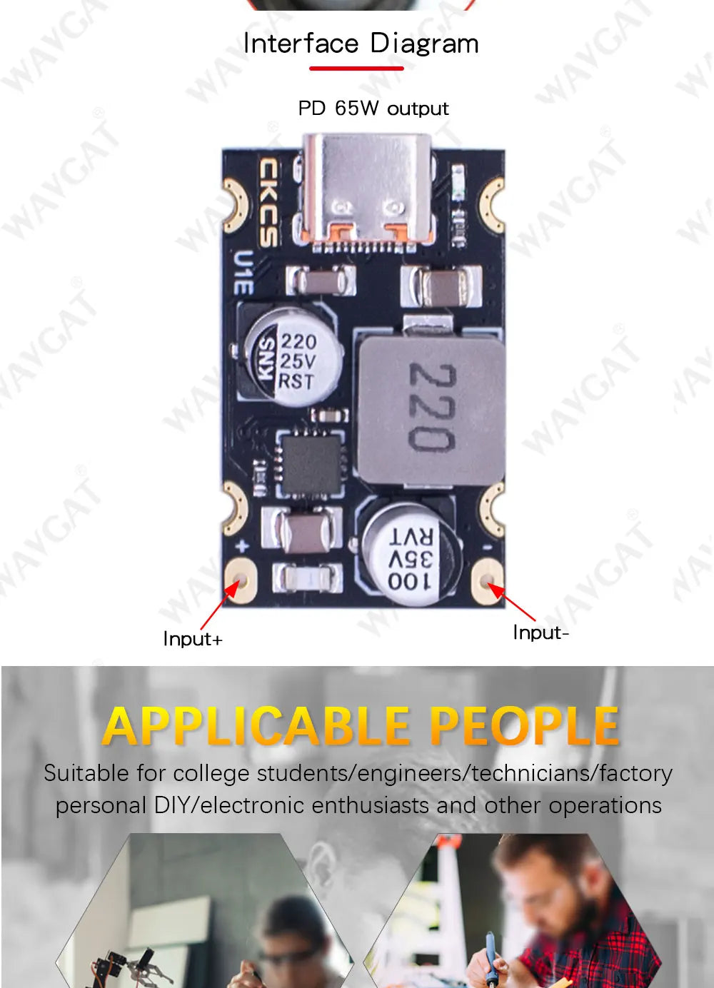 Módulo Carga Rápida CKCS PD 65W USB-C Soporta Apple PD3.1/PPS/QC3.0/Huawei SCP