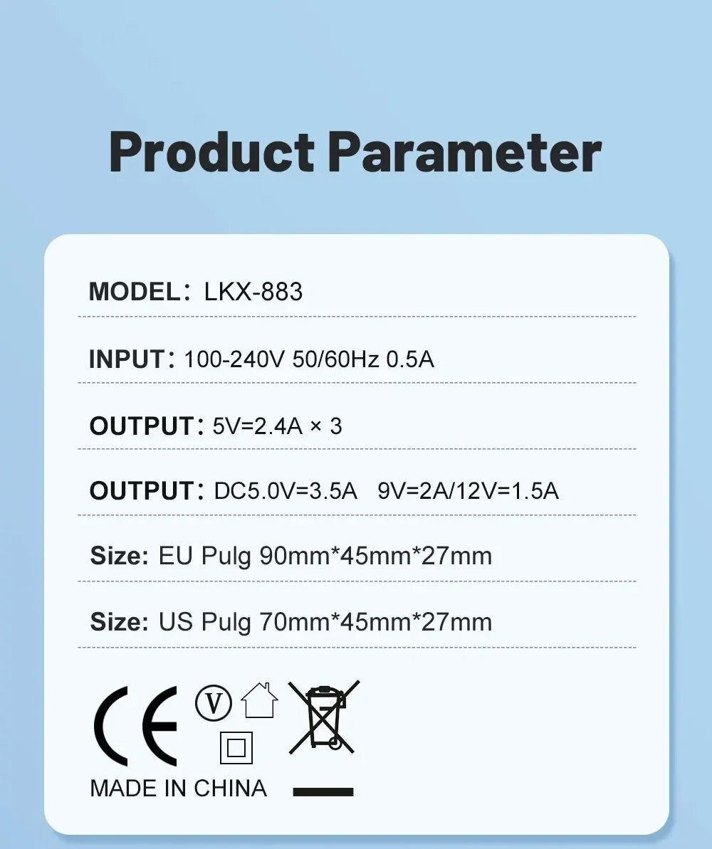 Cargador Pared Múltiple 4 Puertos USB (Total 60W) Carga Rápida PD Tipo C Adaptador Móvil para Xiaomi/iPhone 14/15/Samsung S24