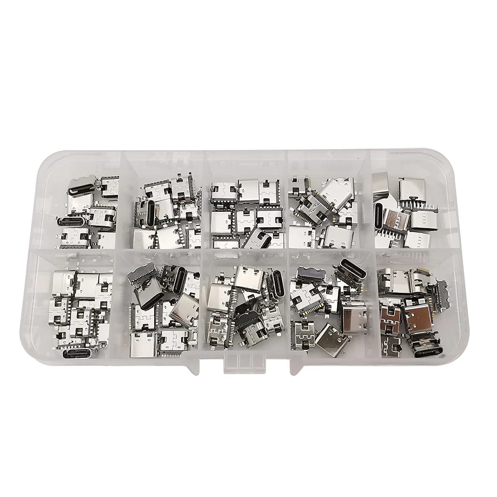 Conector Socket Carga USB Hembra Tipo C (6 Pines/16 Pines) para Soldadura PCB DIY Reparación Adaptador Jack (Caja 100 Unidades)