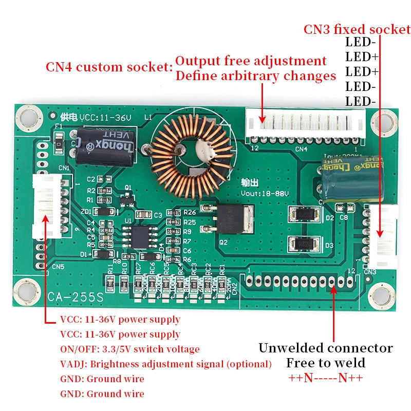 Placa Driver Backlight LED Universal CA-255S 10-48" Inverter Boost Módulo Step-Up