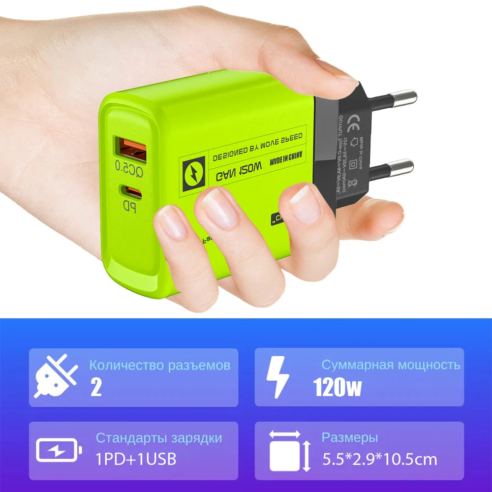 Cargador USB Doble Puerto (USB-C PD + USB-A QC 3.0) Carga Rápida para iPhone 14/15, Samsung, Xiaomi, Huawei