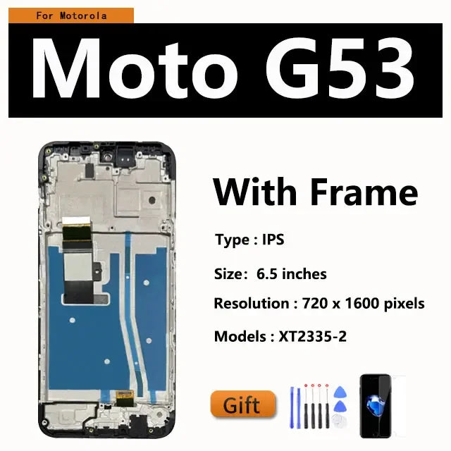 6.5" OEM LCD For Motorola Moto G13 G23 G53 G73 E13 XT2335-2 Display Touch Screen Digitizer Replacement With Frame
