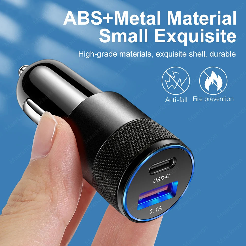 Cargador Auto USB 80W PD Tipo-C Carga Rápida Adaptador para iPhone 14/13/12 Pro/Xiaomi/Huawei/Samsung QC3.0