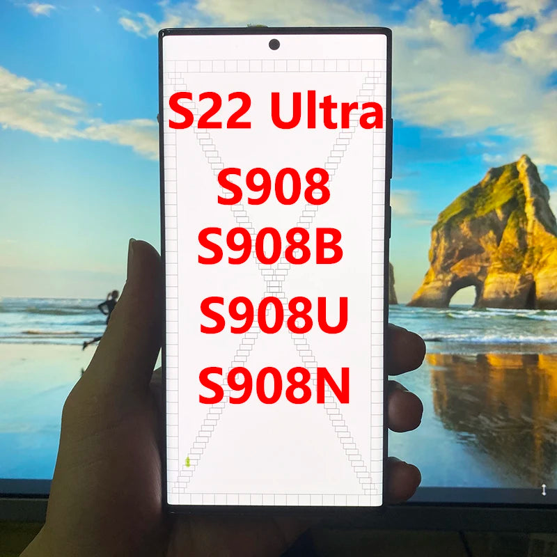 Pantalla 6.8" Super AMOLED con Marco y Digitalizador Táctil para Samsung S22 Ultra 5G (S908/S908U/S908B) (Con Defecto Estético)