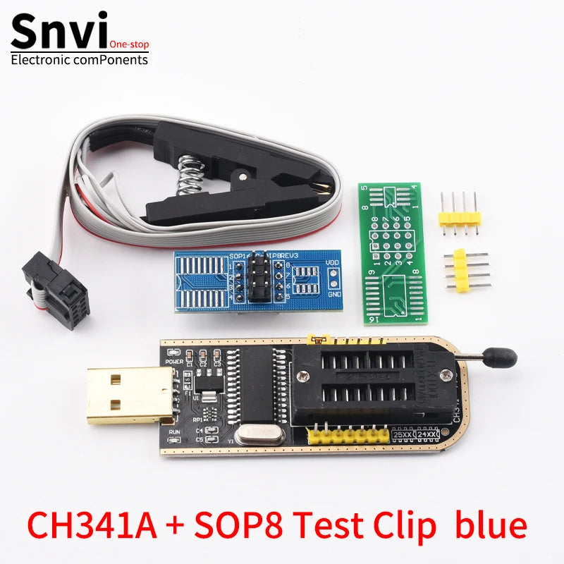Kit Programador USB CH341A 24/25 Series EEPROM Flash BIOS + Clip Test SOIC8/SOP8