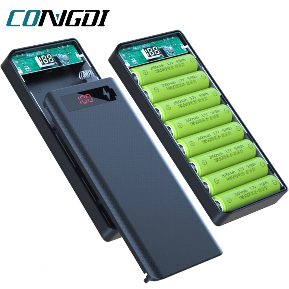Caja Power Bank Shell DIY 5V (Doble USB/Micro USB/Tipo C) Soporte Baterías 18650 (Carcasa Desmontable, Sin Batería)