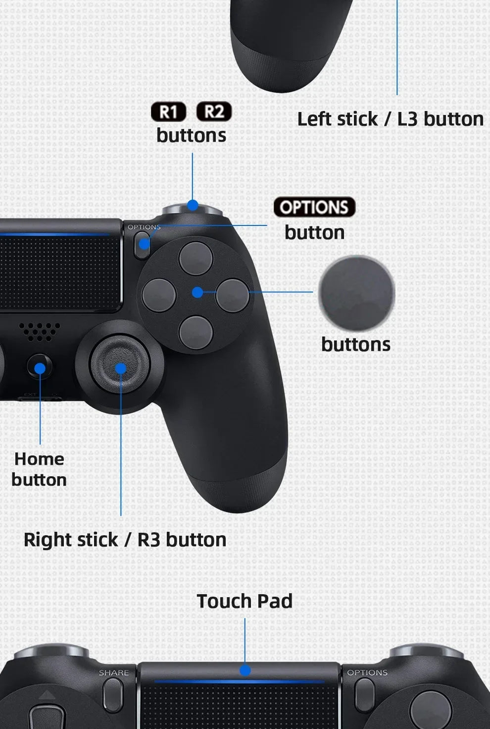 Mando Joystick Inalámbrico Bluetooth para PS4 Slim/Pro/PC/iOS/Android (Doble Vibración)